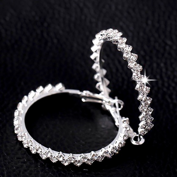 Crystal Zig Zag Hoop Earrings w/Clasp Back - Picture 5 of 8